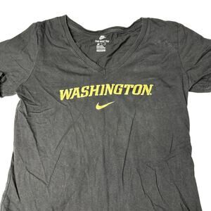 Nike Tee Shirt Womens Size S Black Cotton Washington UW VNeck Center Swoosh Logo
